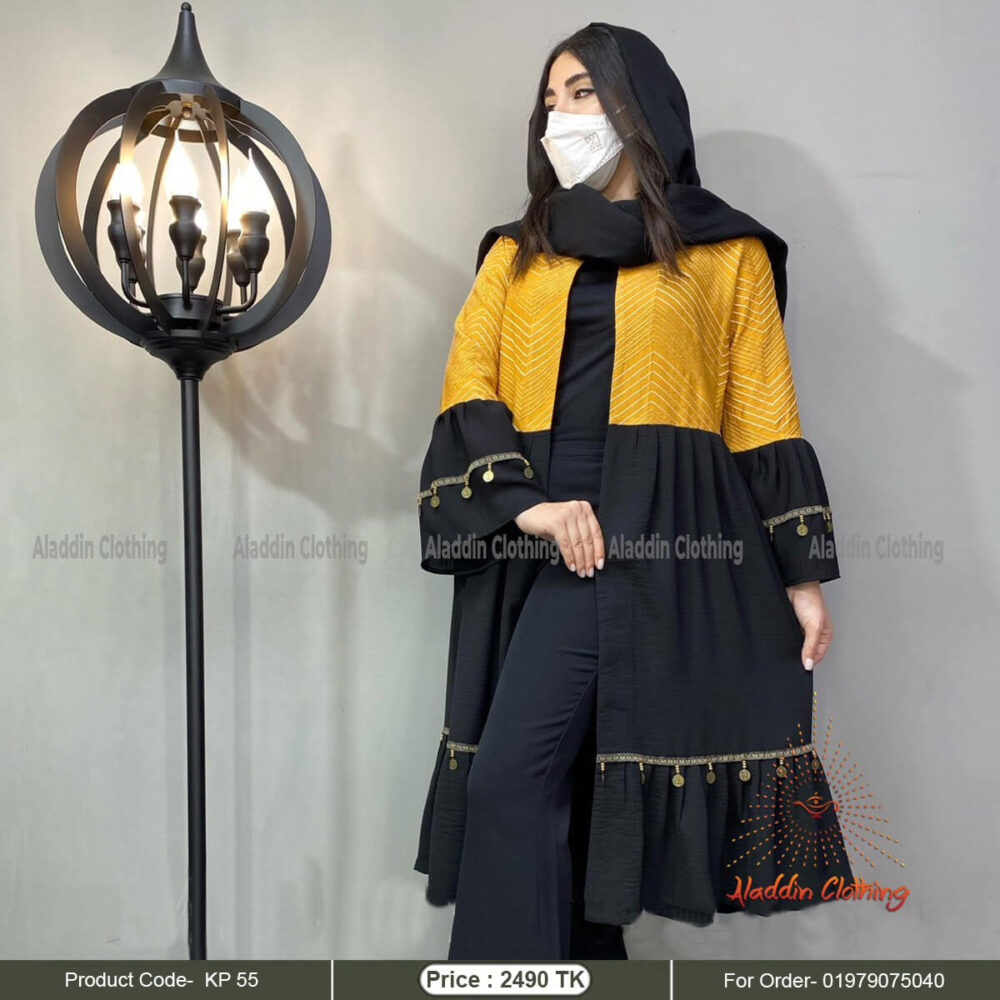 Black and mastered short abaya with embroidery work