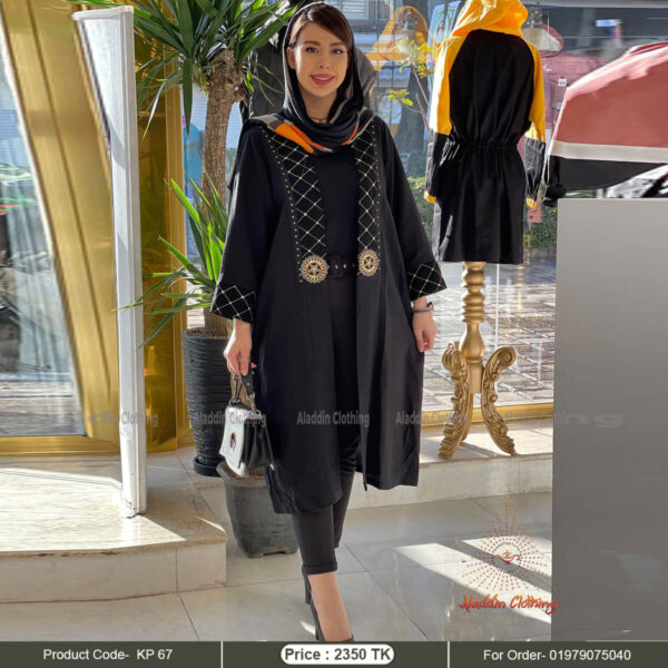 Black short abaya with embroidery work