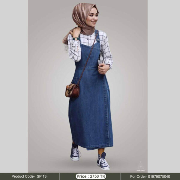 Denim modest jumpsuit with check shirt