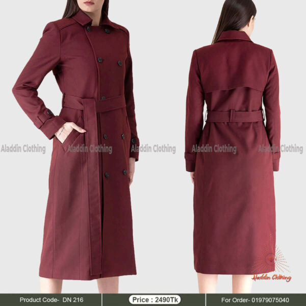 Merun long overcoat with belt