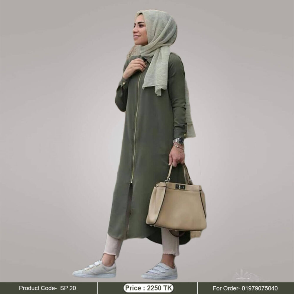 Olive short abaya with chain