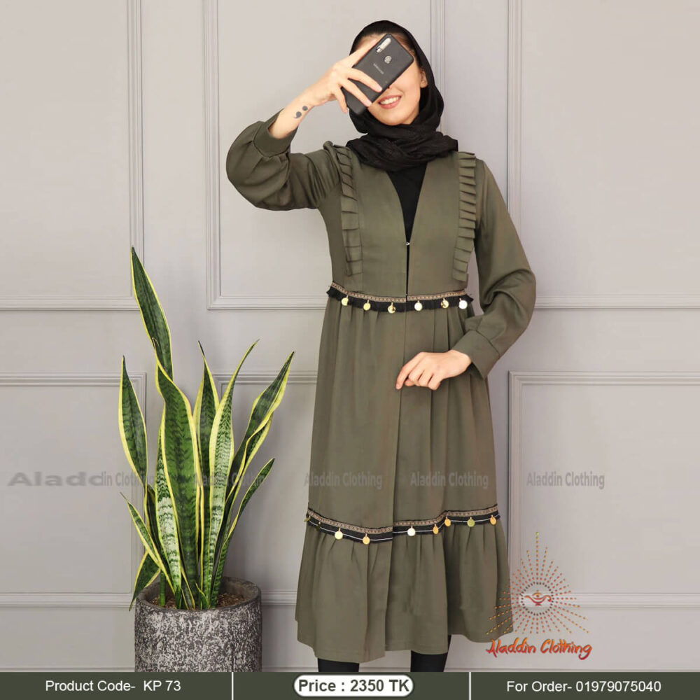 Olive short abaya with dollar laic