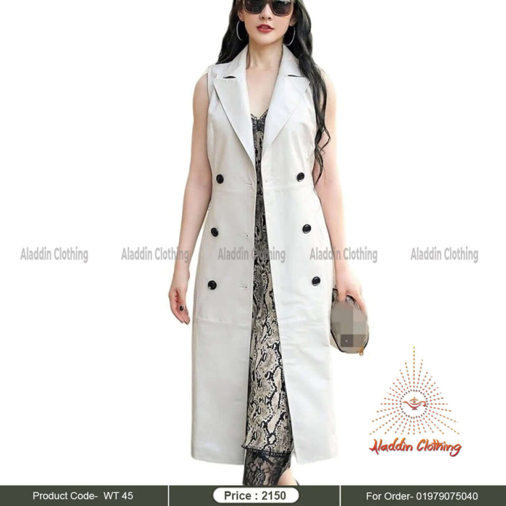 Sleeveless long overcoat for women