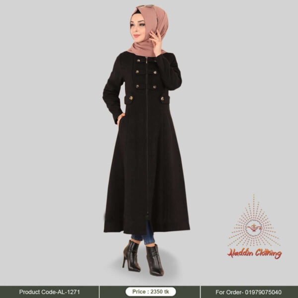 Black long overcoat for women