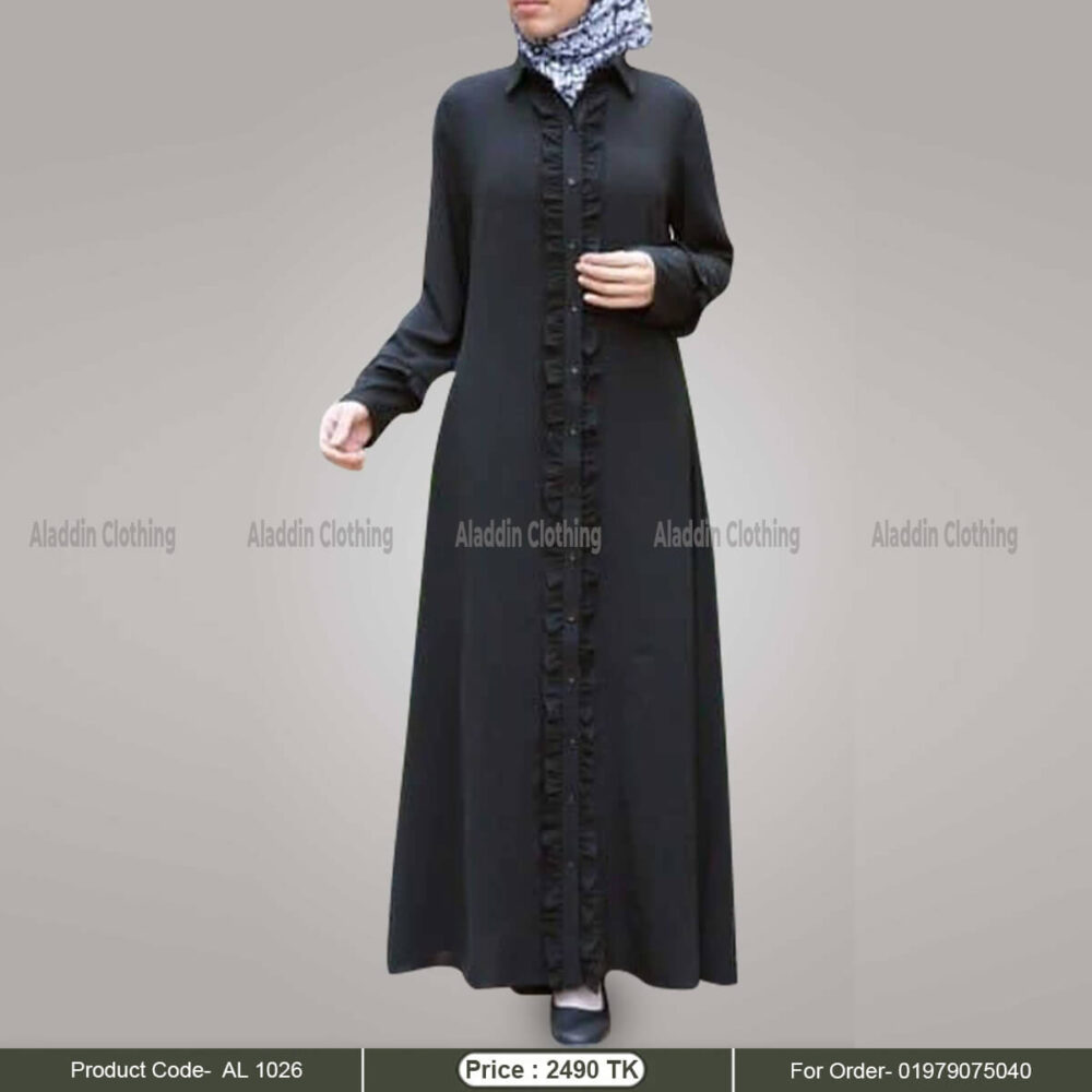 Black simple abaya with frill