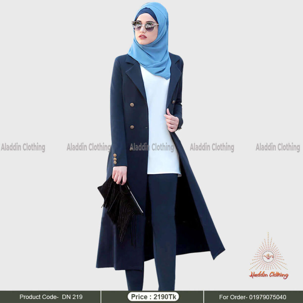 Blue front open overcoat for women