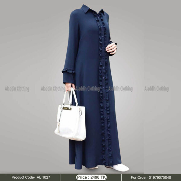 Blue simple abaya with frill