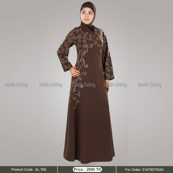 Coffe color simple abaya with embroidery work