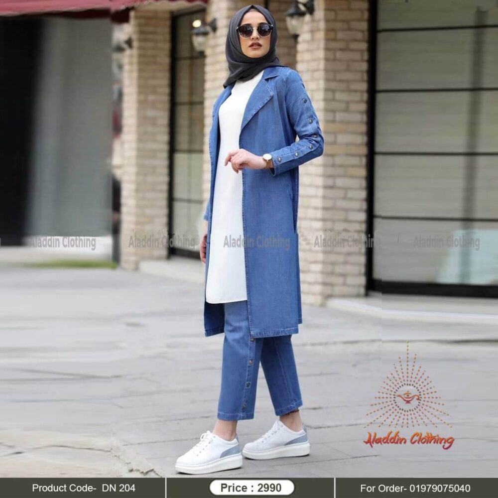 Denim long overcoat with matching pant