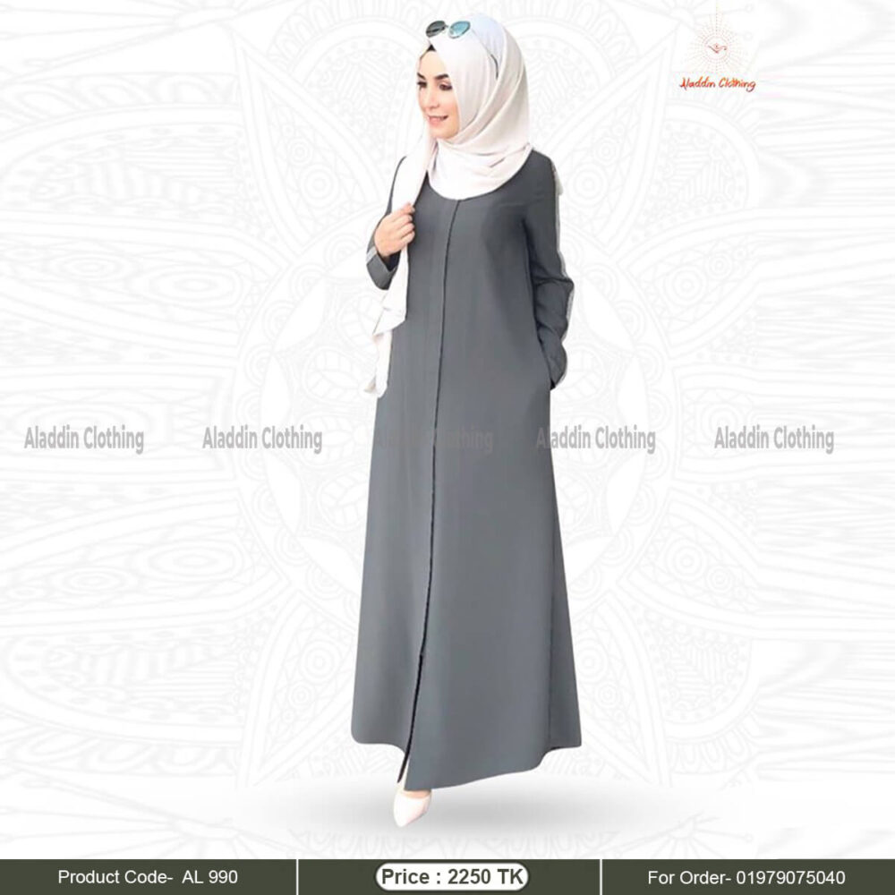 Light ash front open simple abaya for women