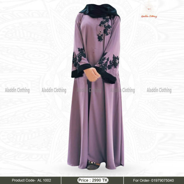 Light purple simple abaya with embroidery work