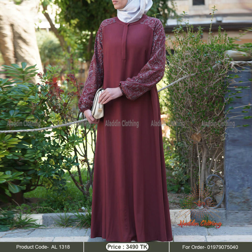 Merun simple abaya with embroidery work