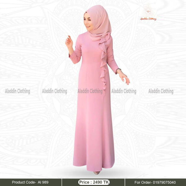 Pink simple abaya with frill