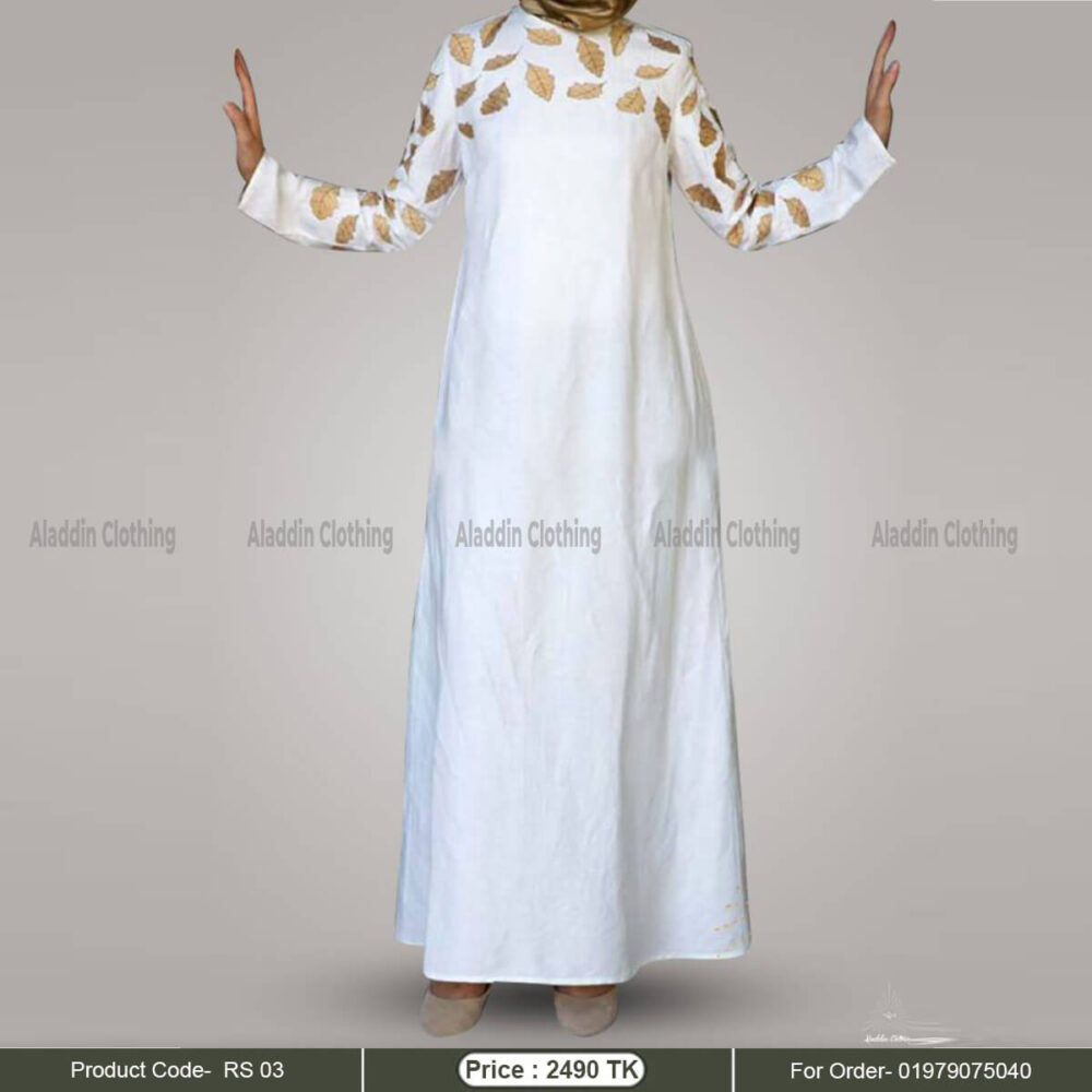 White simple abaya with embroidery work