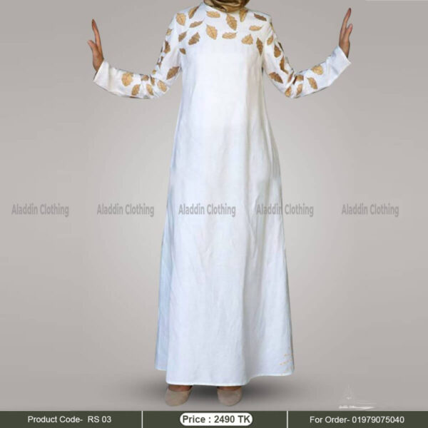 White simple abaya with embroidery work